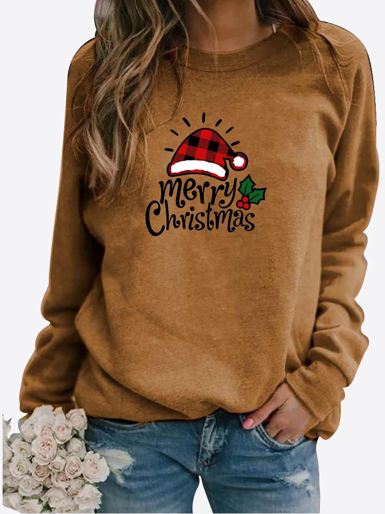Осенне-зимний женский свитер с рождественской тематикой и принтом, повседневная толстовка с круглым вырезом и длинными рукавами, топ больших размеров