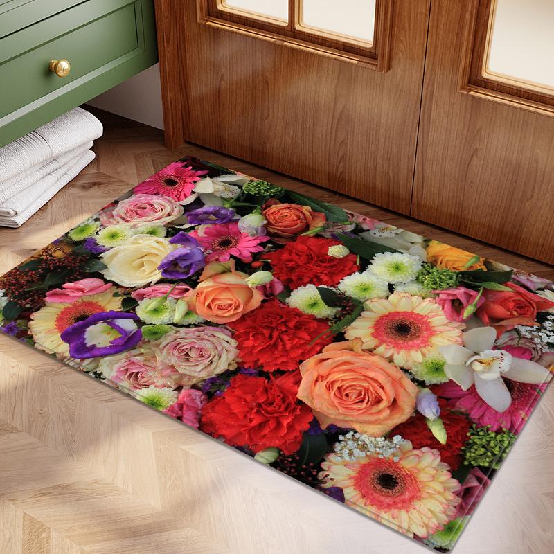 3D красочные цветы фланелевый коврик для двери латексный противоскользящий впитывающий коврик для прикроватной тумбочки