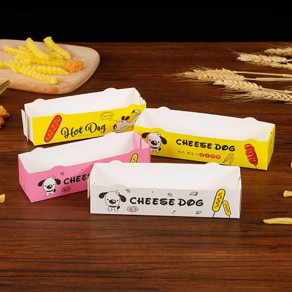 100PCS Disposable Hot Dog Packaging Box Paperboard Boat Shape Sausage Snack Boat Box Food Grade Eco-Friendly Takeaway Container