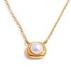 Yhpup Stainless Steel Imitation Pearl Square Pendant Necklace Korean Style Stylish Daily Wear Chic Jewelry Wholesale