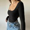 2022 Summer Lounge Wear New Fashion Ladies Shirts Square Neck Slim Collar Women's T-Shirt Long Sleeve Slim Cropped Sexy Top