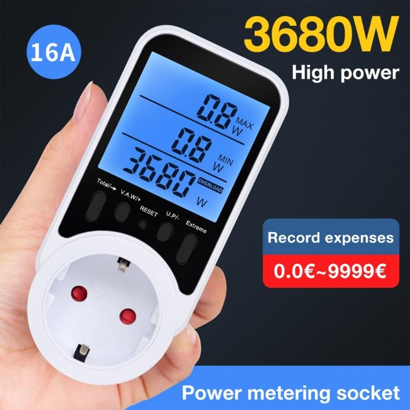 Compactly Wattage Tester Socket Power Meter Builts In Overloads Alerts Electricity Consumption Analyzers 0-3680W Ranges