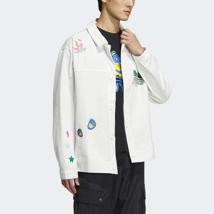 adidas Originals SS22 Спортивная куртка с длинными рукавами и логотипом с мультяшным принтом, верхняя одежда унисекс, белая HP0116