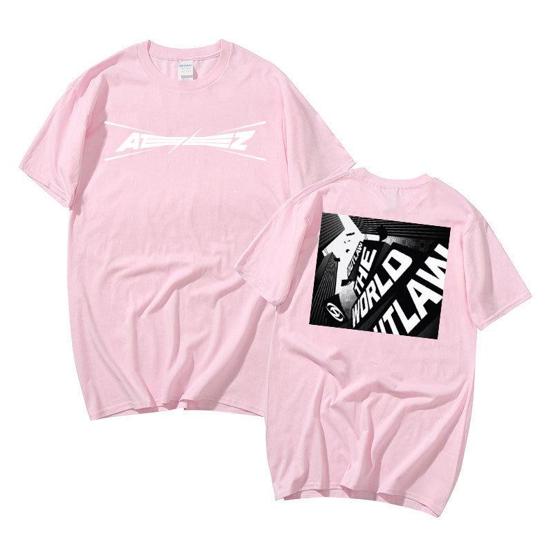 Летний топ для женщин KPOP ATEEZ хлопковая футболка с принтом Harajuku Повседневная унисекс и женская модная футболка оверсайз