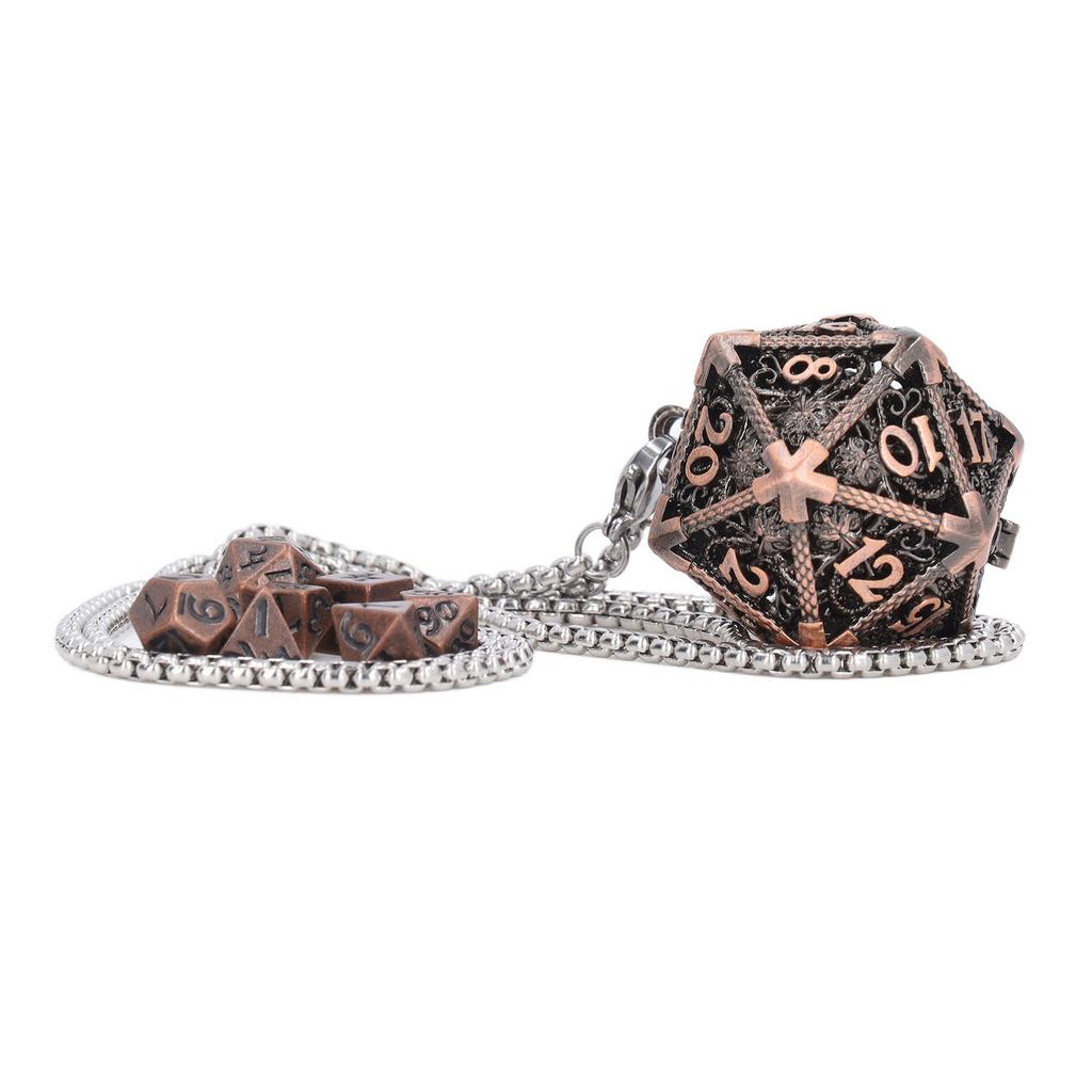 Mini Dice Set Necklace Antique Tiny Small Metal Hollow Polyhedral Portable Toy with Storage Box