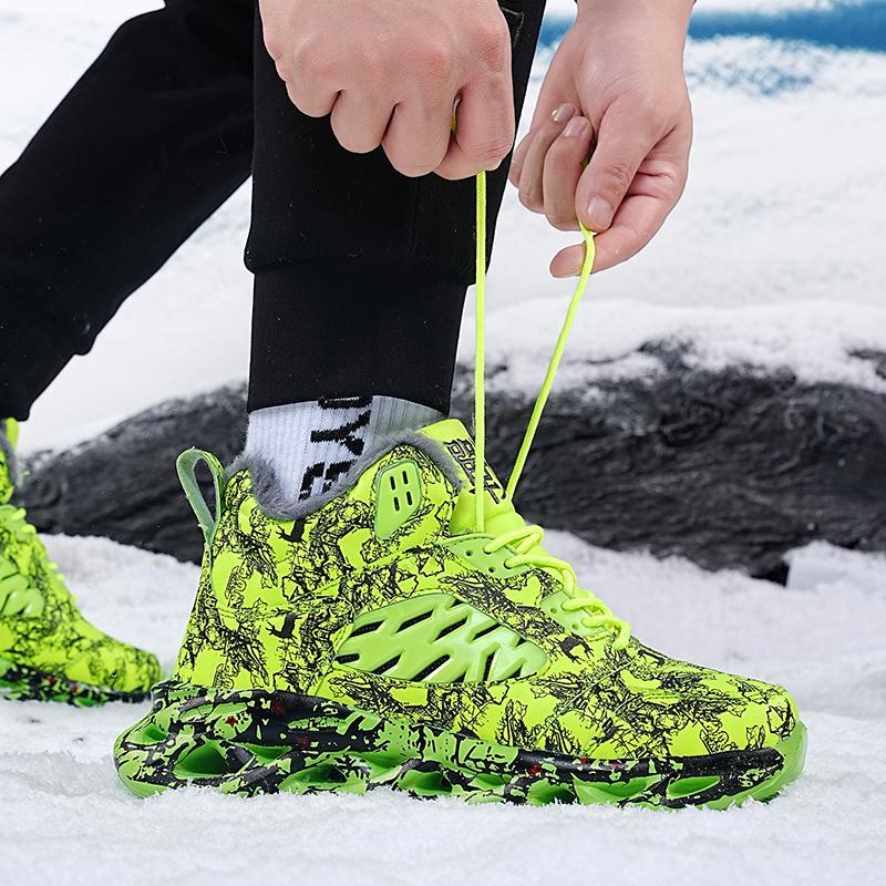 TUINANLE Мужские зимние ботинки с принтом граффити, зимние плюшевые теплые кроссовки на платформе, нескользящие, мужская спортивная обувь