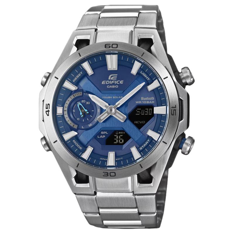 Casio EDIFICE Модные Мужские Часы 100 метров Водонепроницаемые Солар Кварцевые Стальной Ремешок Синий Циферблат ECB-2300D-2A