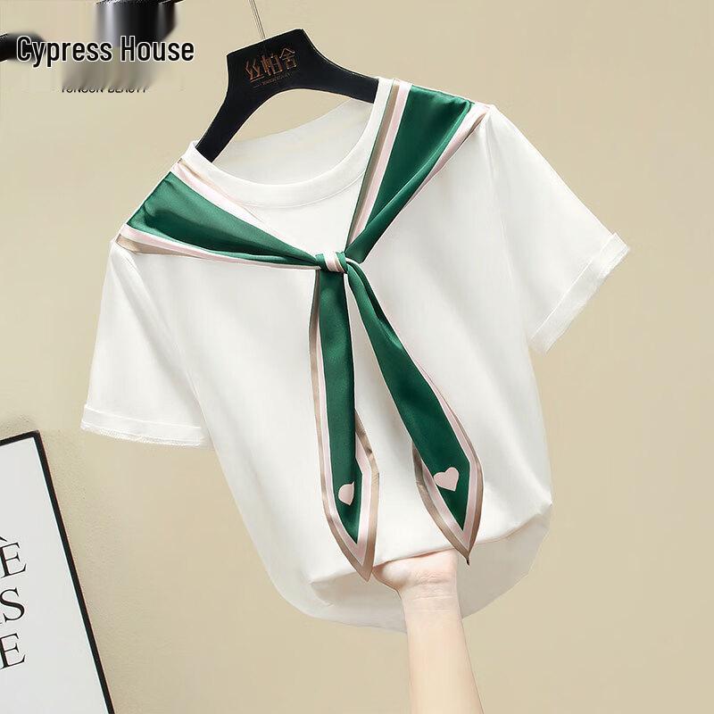 Women's French Scarf Patchwork Short Sleeve T-Shirt