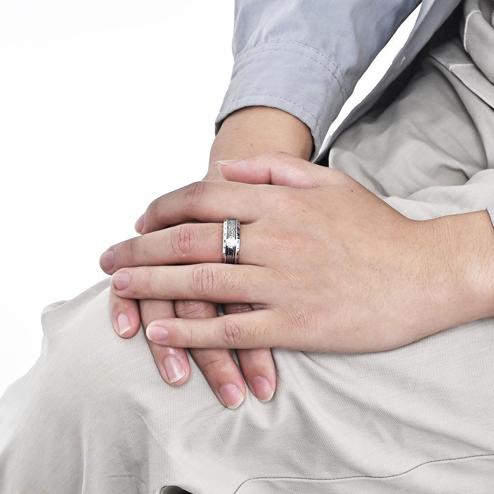 Retro Nordic Viking Text Titanium Steel Ring Niche Personality Tree of Life