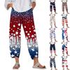 Брюки женские летние повседневные широкие брюки с эластичной резинкой на талии и принтом с карманами