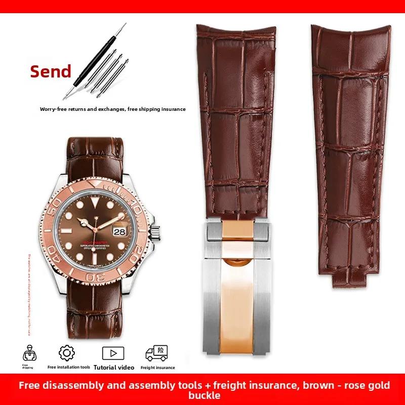 Изогнутый ремешок для часов 20 мм Original Style Для Rolex Water Ghost Натуральная кожаный ремешок GMT Submariner Daytona мужской браслет