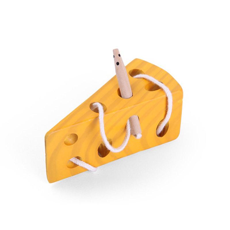 Colorful Wooden Montessori Toys Cheese Maze Toys Lacing Game for Kids Baby