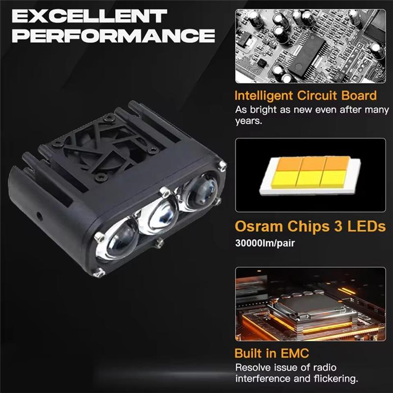 2PC LED Spotlight Pods Motorcycle Car Fog Driving Offroad 30000LM 120W Dual Color With Fun 10V-80V Truck ATV UTV