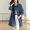 Women's Mid-Length Denim Trench Coat - 2025 Spring/Autumn Casual Korean Style, Slim-Fit, Loose Shirt Top