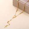 Trend 2026 Long Rosary Beads Chain Cross Pendant Necklaces Stainless Steel Gold Plated Virgin Mary Oval Bar V-Neck Tassel Collar