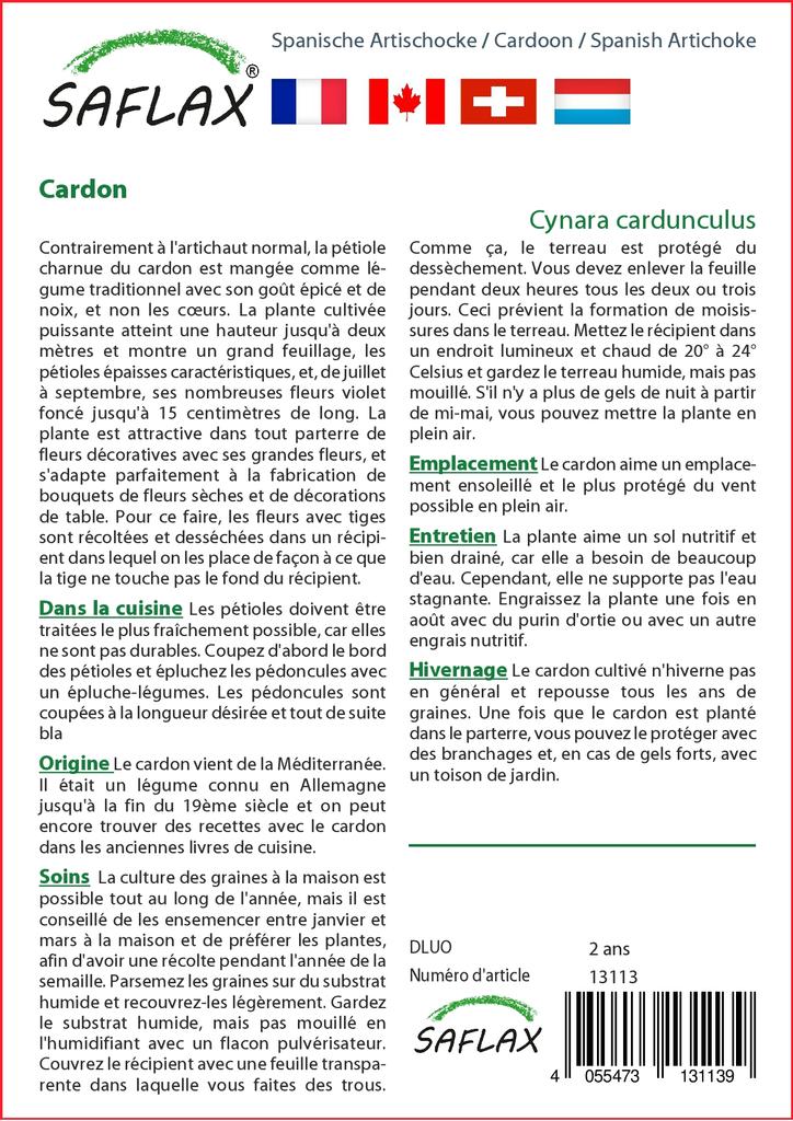 SAFLAX Cardoon / Испанский артишок - 50 семян - Cynara cardunculus