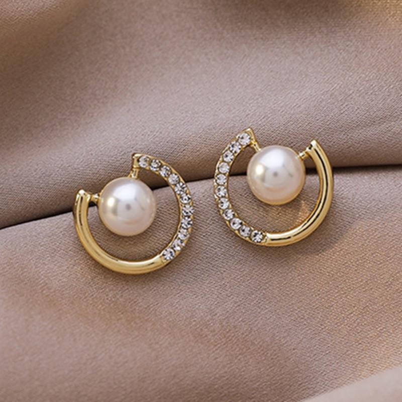 Pearl Rhinestone Earrings Round Trendy Small Temperament Stud Earrings Earrings Women