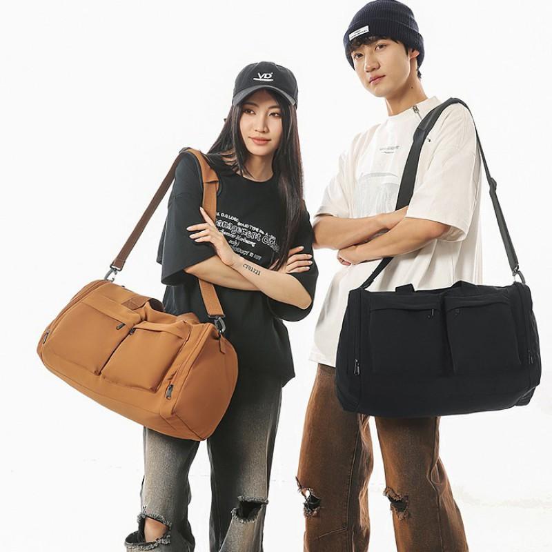 Large Capacity Travel Shoulder Bag With Separate Shoe Compartment Expandable Nylon Daypack Men Women Fits Luggage Handle