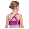 Girls Glittery Sequins Crop Top Tiered Ruffles Cross Back Metallic Camisole for Jazz Dance Performance