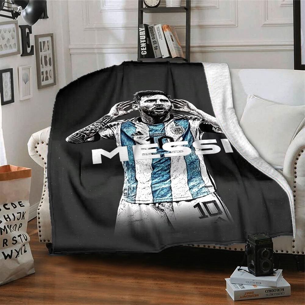 Football Messi Blanket Ultra-Soft Suitable for Seaside Office Bedding for All Occasions Playful Design Gifts For Family Or Friends