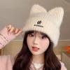 Japanese Cute Woolen Hat for Women In Autumn and Winter Fashion Versatile Ear Protection Pullover Hat Big Head Circumference Cat Ear Knitted Hat