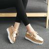 Slim and Versatile 2024 Spring New Star Thick Sole Sponge Cake Sole Casual Shoes Lace Up Slope Heel Shoes Women's British Style HZB