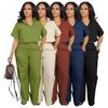 Women's Set Short Sleeve Linen Shirt and Wide Leg Pants Street Two 2 Piece Set Outfit Tracksuit