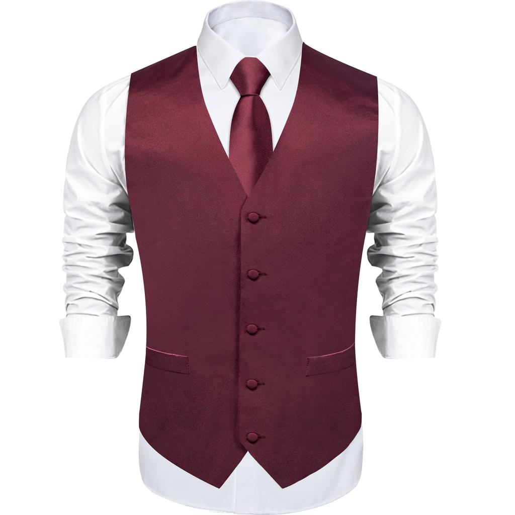 Mens Silk Slim Waistcoat Dark Purple Paisley Wedding Suit Vest Tie Cufflinks Set