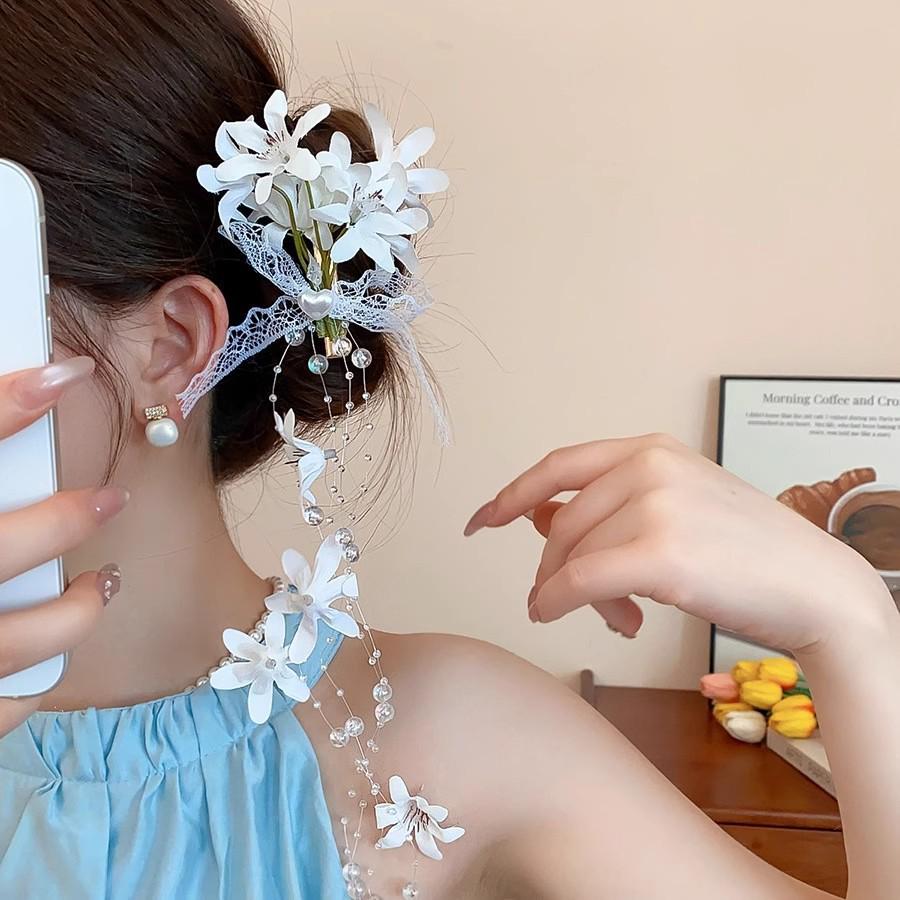 Fairy Butterfly Tassel Claw Clip – Transparent White Mori Style Hair Accessory