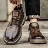 Осенние мужские кожаные универсальные короткие ботинки средней высоты в британском стиле, кожаные туфли для мужчин, винтажные рабочие ботинки