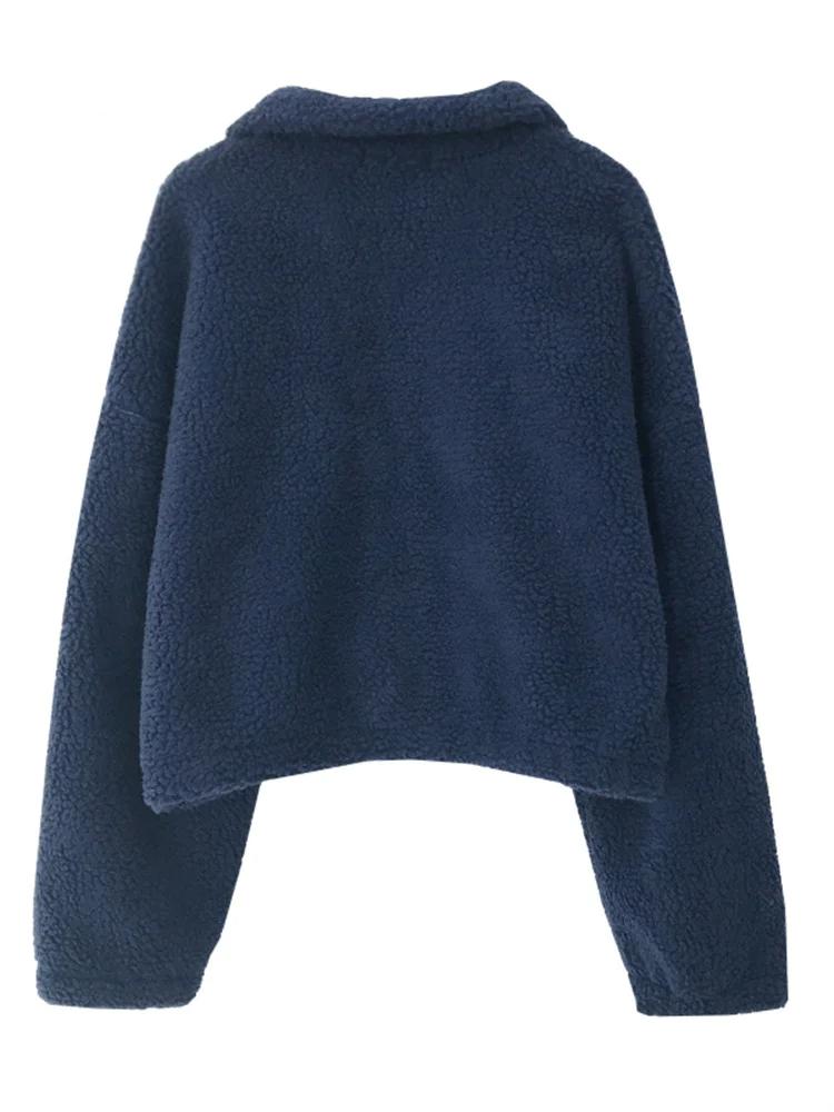 Женское пальто из искусственного меха ягненка, новая модная куртка большого размера с длинным рукавом, винтажное повседневное пальто с воротником-стойкой на молнии