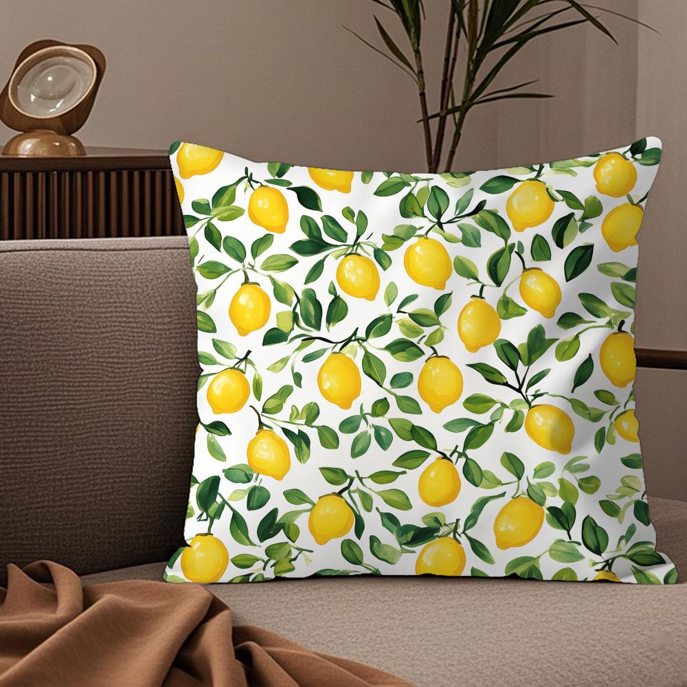 Lemon Pattern Pillow Case Silky Elegant Comfort Sofa Bed Invisible Zipper