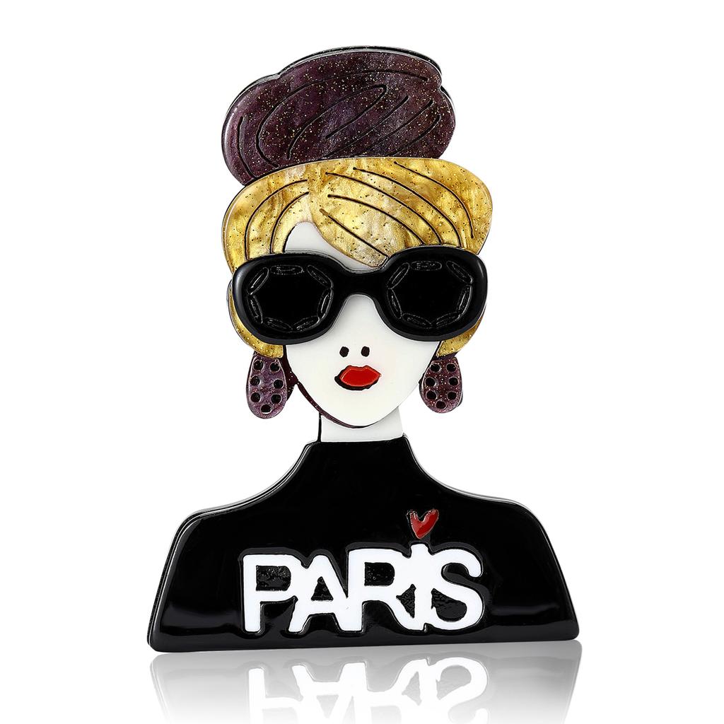 Модная акриловая брошь «Парижская девушка», индивидуальная креативная женская брошь для рубашки и корсажа