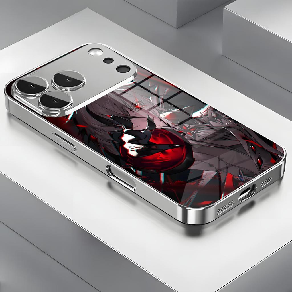 Genshin impact Арлекино Чехол для телефона Для iPhone17 16 16e 15 14 13 12Plus Mini Pro Max Гальванизированный стеклянный чехол для телефона
