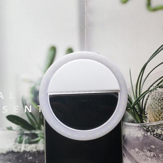 LED Rechargeable Selfie Fill Light Modes Ring Clip-on Round Beauty 3 Light Portable Anti-slip