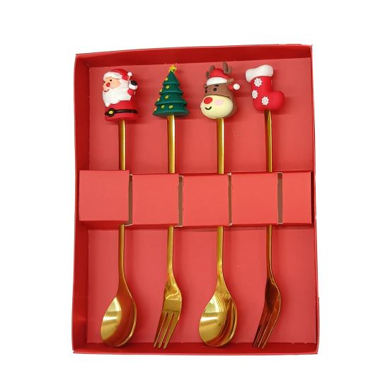 Набор рождественских ложек из нержавеющей стали, тематика «Елка, Санта, Звезда», ложки для перемешивания кофе, праздничная кухонная утварь с подарочной коробкой