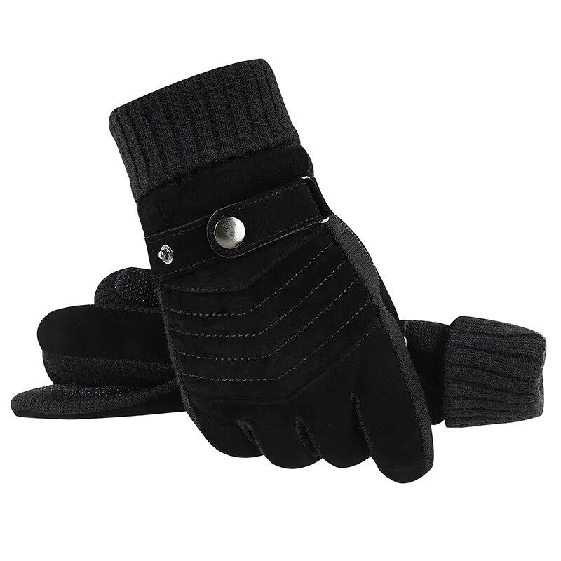 Gloves Men's Winter Cycling Motorcycle Windproof Cold Insulation Warm Leather Touch Screen Anti-Slip Thick Pile