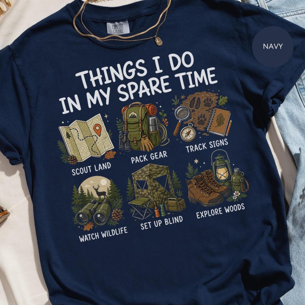 Outdoorsman T Shirt, Spare Time Camping Graphic Tee for Outdoor Activities