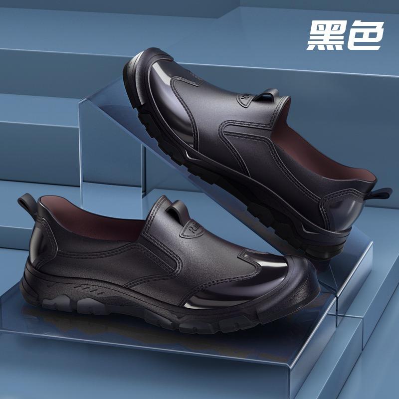 Fashion men's low-top non-slip rain shoes one-pedal wading shoes kitchen non-slip water shoes rubber shoes dad waterproof shoes men