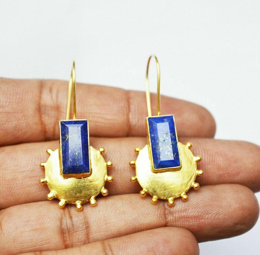 Antique Silver Gold Plated Lapis Handmade Drop Dangle Earrings For Your Beloved