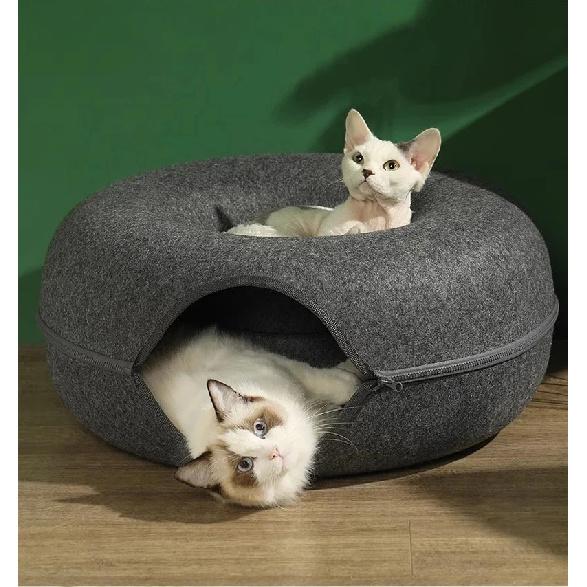 Donut Cat Bed Pet Cat Interactive Game Toy Cat Bed Dual-use Tunnel Bed with Felt Toy Gift for Small Kitten Rabbit