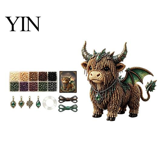 Craft Kit for Adults Highland Cow Bead Kit, Mythical DIY Tiny 3D Beaded Animal, Art Project Teens Handmade Gift Complete Crafting Set