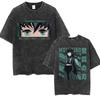 Anime Demon Slayer Kimetsu No Yaiba Graphics Print T-shirt Men Women Vintage Washed O-neck Cotton Oversized Short Sleeve Streetwear Y2K Fashion Top