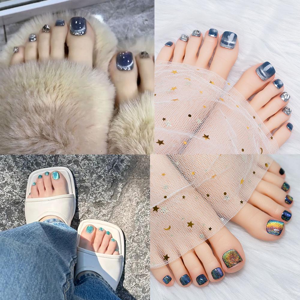 Short Length False Toe Nails Square Head Foot Nail Tips Detachable Press On Nails Women