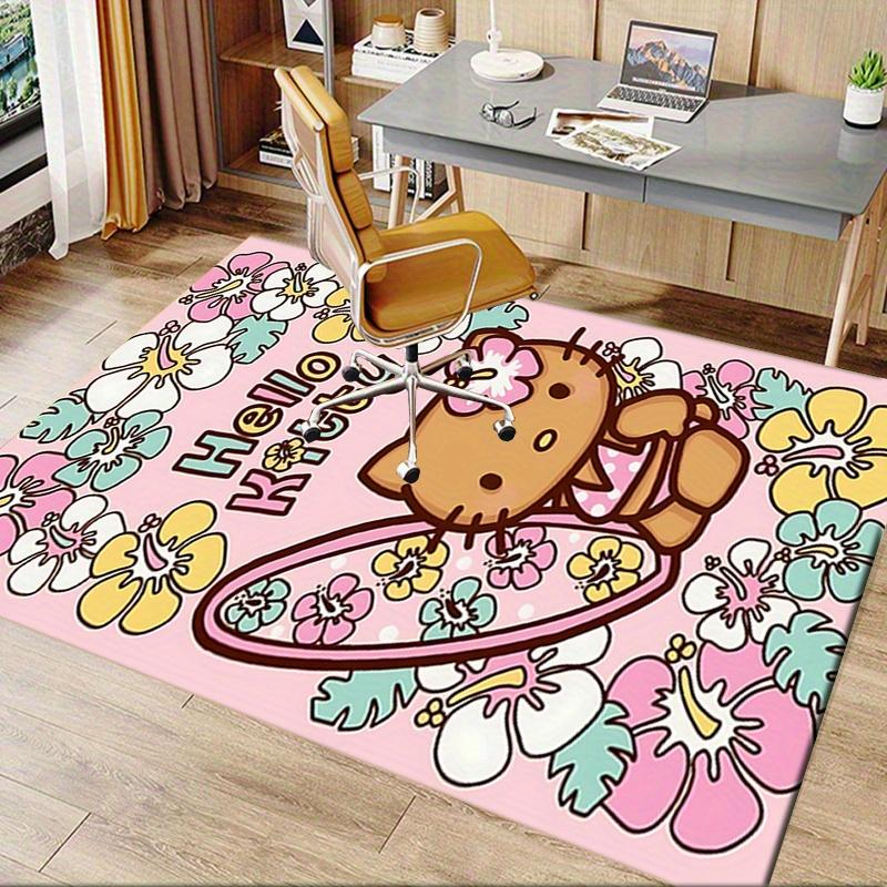 Office Rug Hello Kitty, Floral Anti-Slip Rug, Machine Washable for Living Room, Bedroom, Office, Multiple Sizes, Bedroom Mat, Decorative Mat, Durable