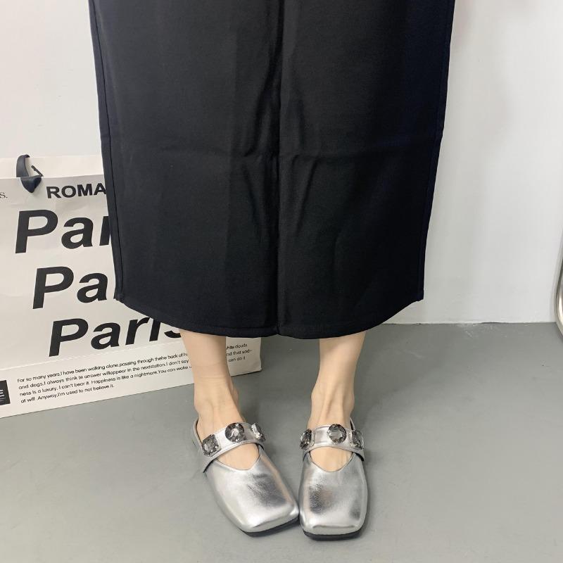 Модные полутапочки Baotou, женские летние новые туфли-лодочки с квадратным носком, женские туфли Мэри Джейн с блестками