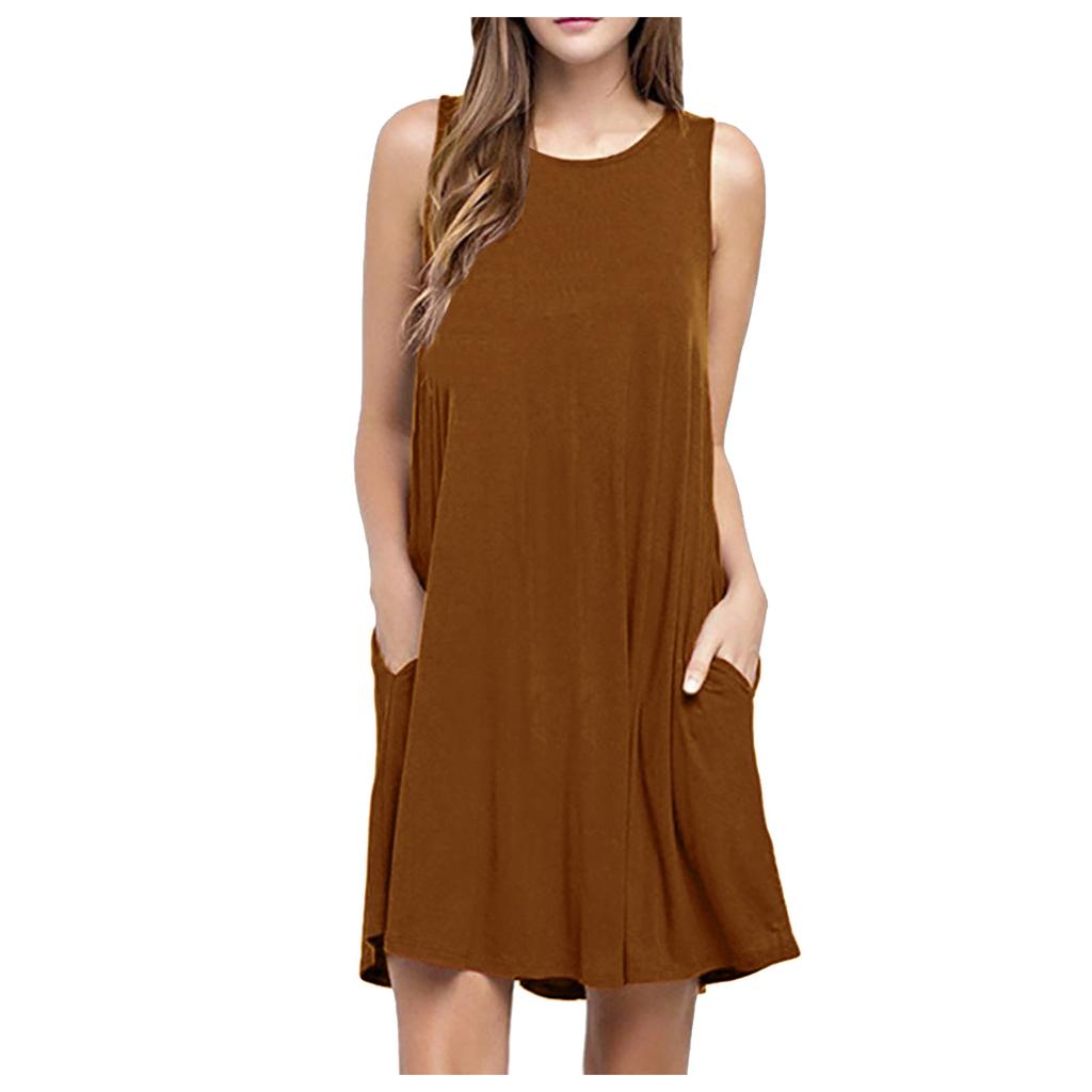 Women  Casual Pockets Sleeveless Above Knee Dress Loose Party Dress