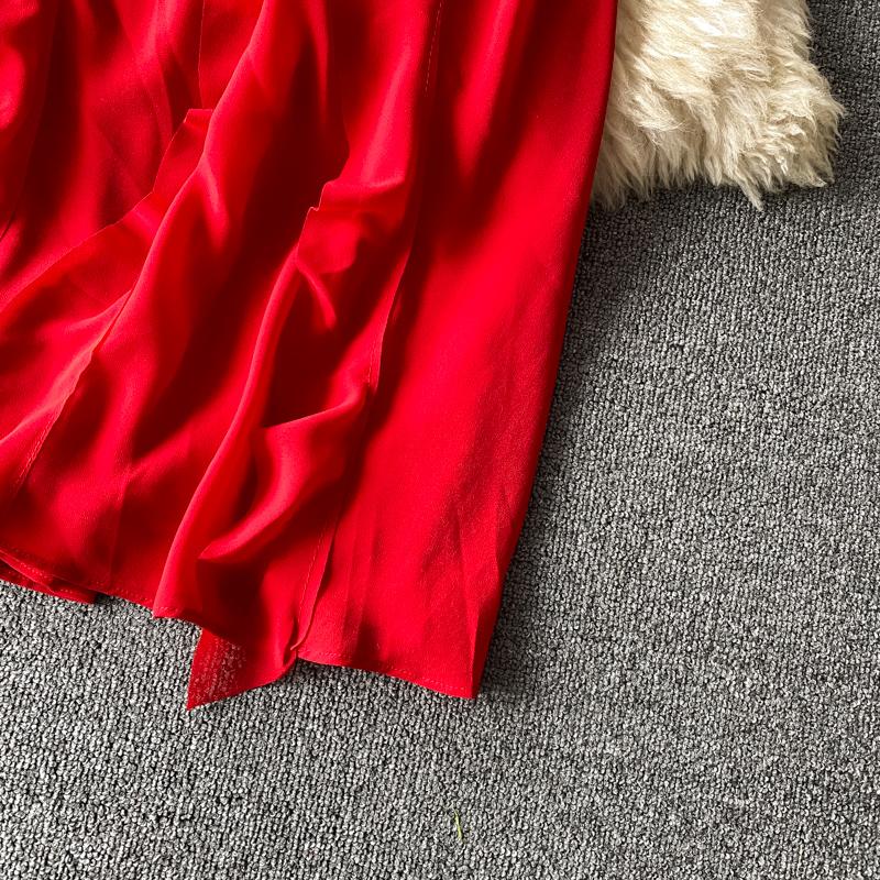 RUGOD 2025 Весна Новое Темпераментное Платье Грибок Женское Платье с Высокой Талией, Длинным Рукавом, V-образным Вырезом, Шифоновое Французское Платье