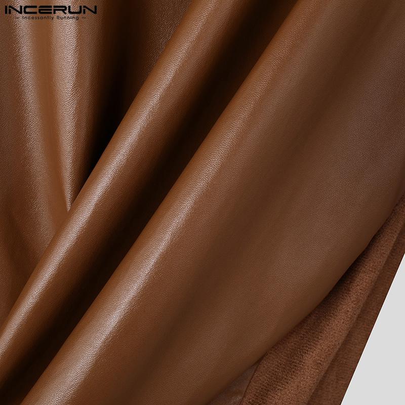 INCERUN Винтажные мужские лацканы с длинным рукавом на молнии из кожи PU в стиле пэчворк из замши, куртки