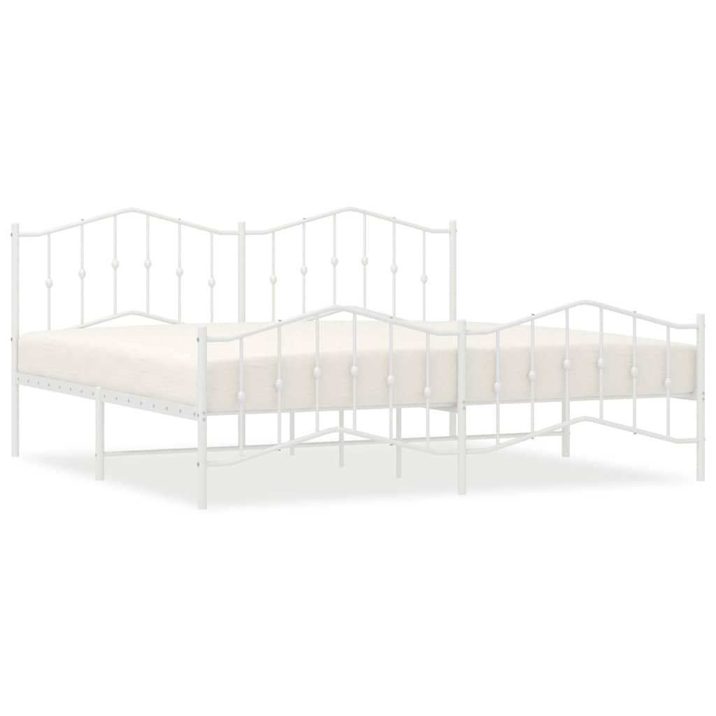 Metal Bed Frame with Headboard and Footboard White 193 x 203 cm